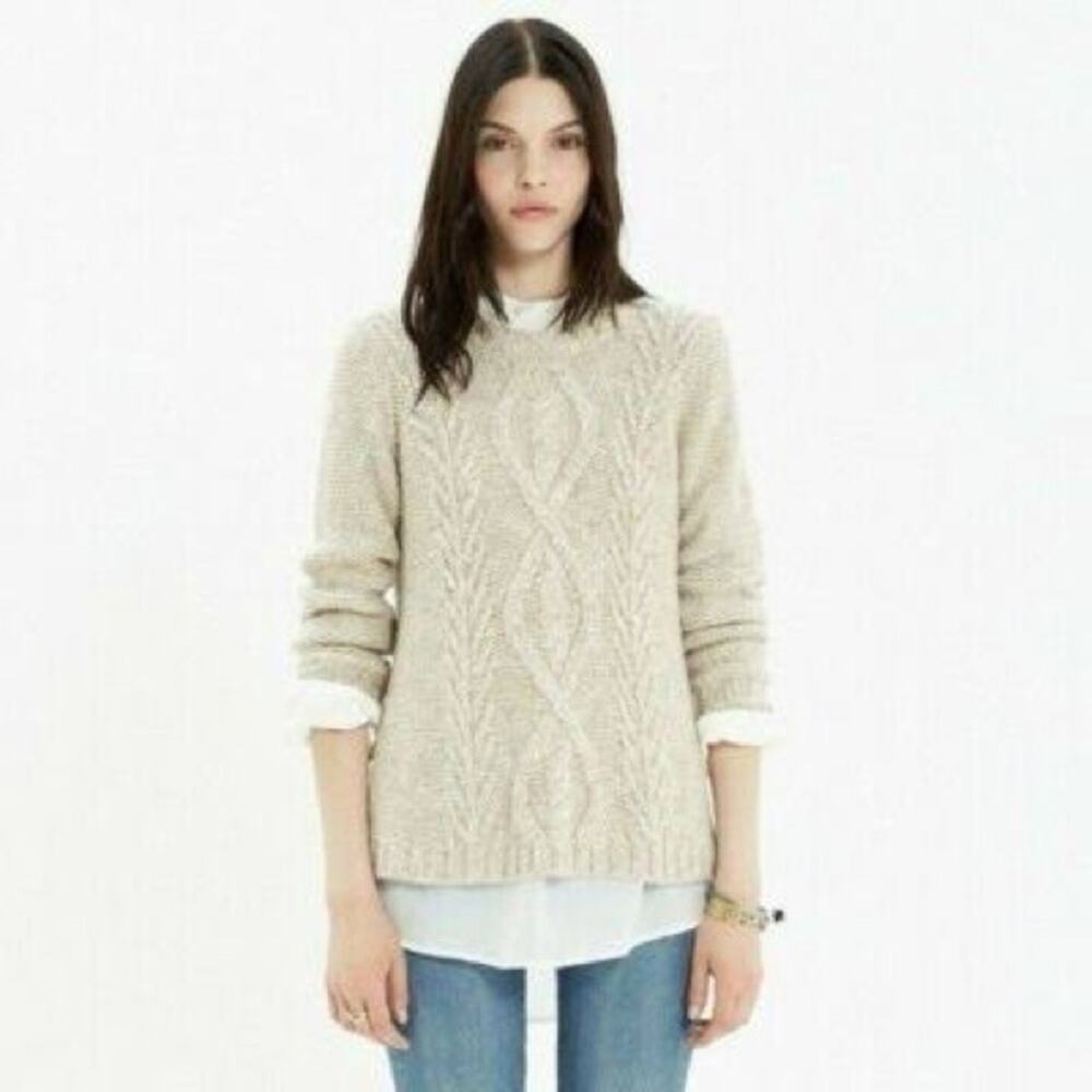 Madewell Beige Cable Knit Sweater Size Medium Bin2